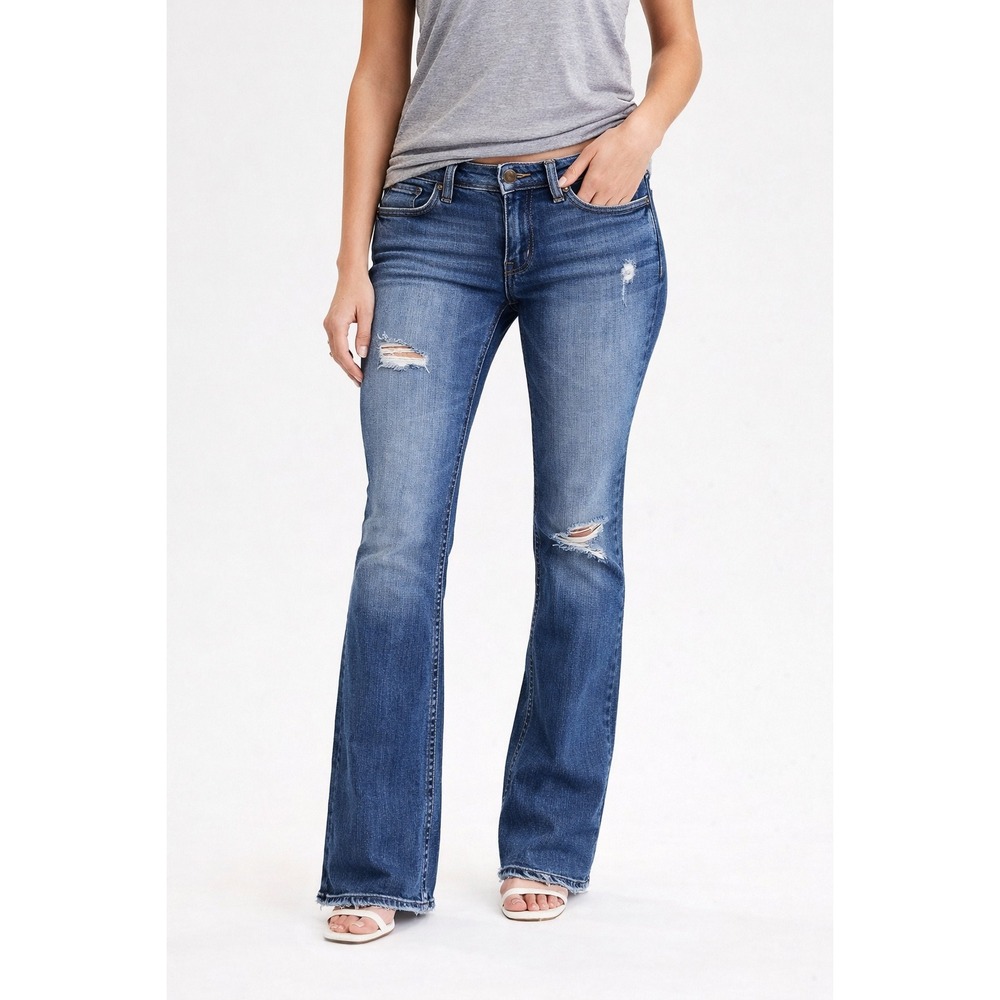 American Eagle Jeans Womens 6 Low Rise Skinny Flare Distressed Y2K‎ Blue